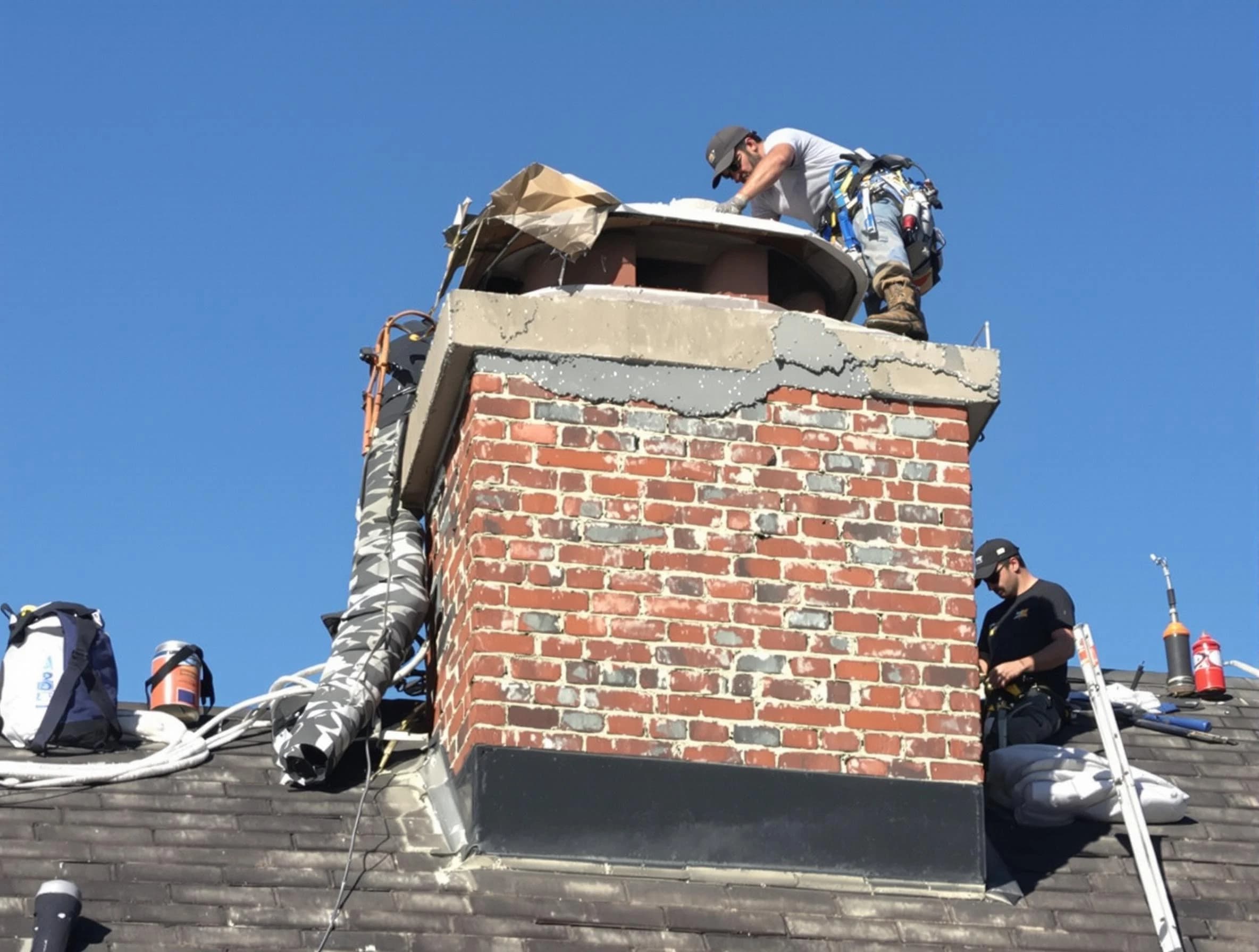 Rio Communities Chimney Sweep installing a custom chimney crown in Rio Communities, NM
